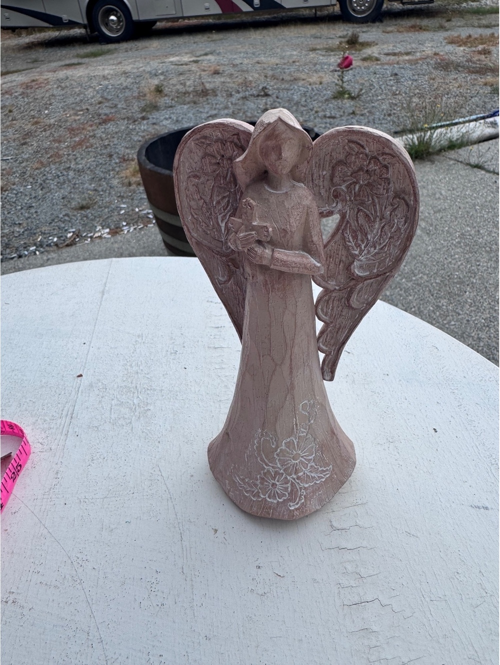 Vintage Style Pink Angel Figurine Floral Wings Shabby Chic Cottage Decor